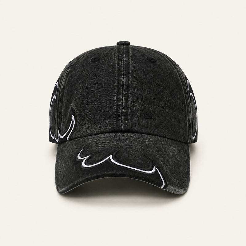 Afterburn Washed Flame Cap in All Black, straight-on front view.