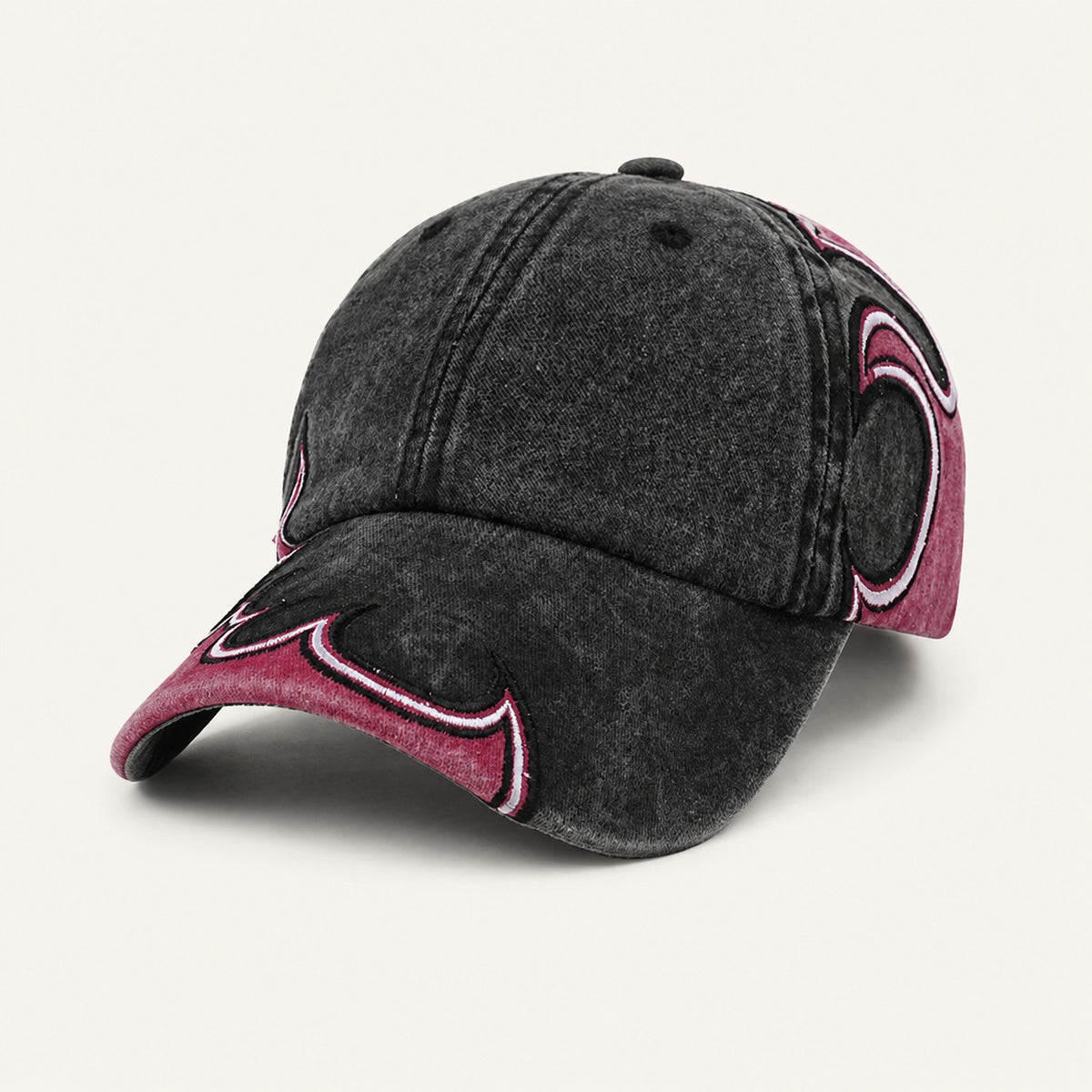 Afterburn Washed Flame Cap in Pink Black, front three-quarter view.