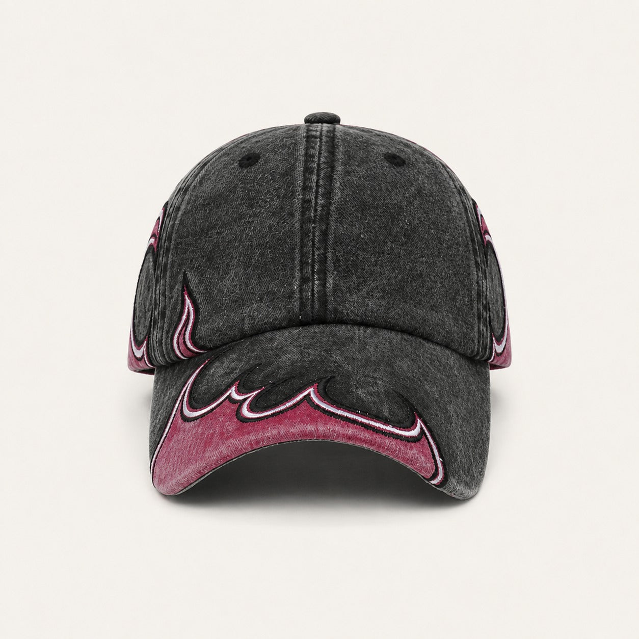 Afterburn Washed Flame Cap in Pink Black, straight-on front view.