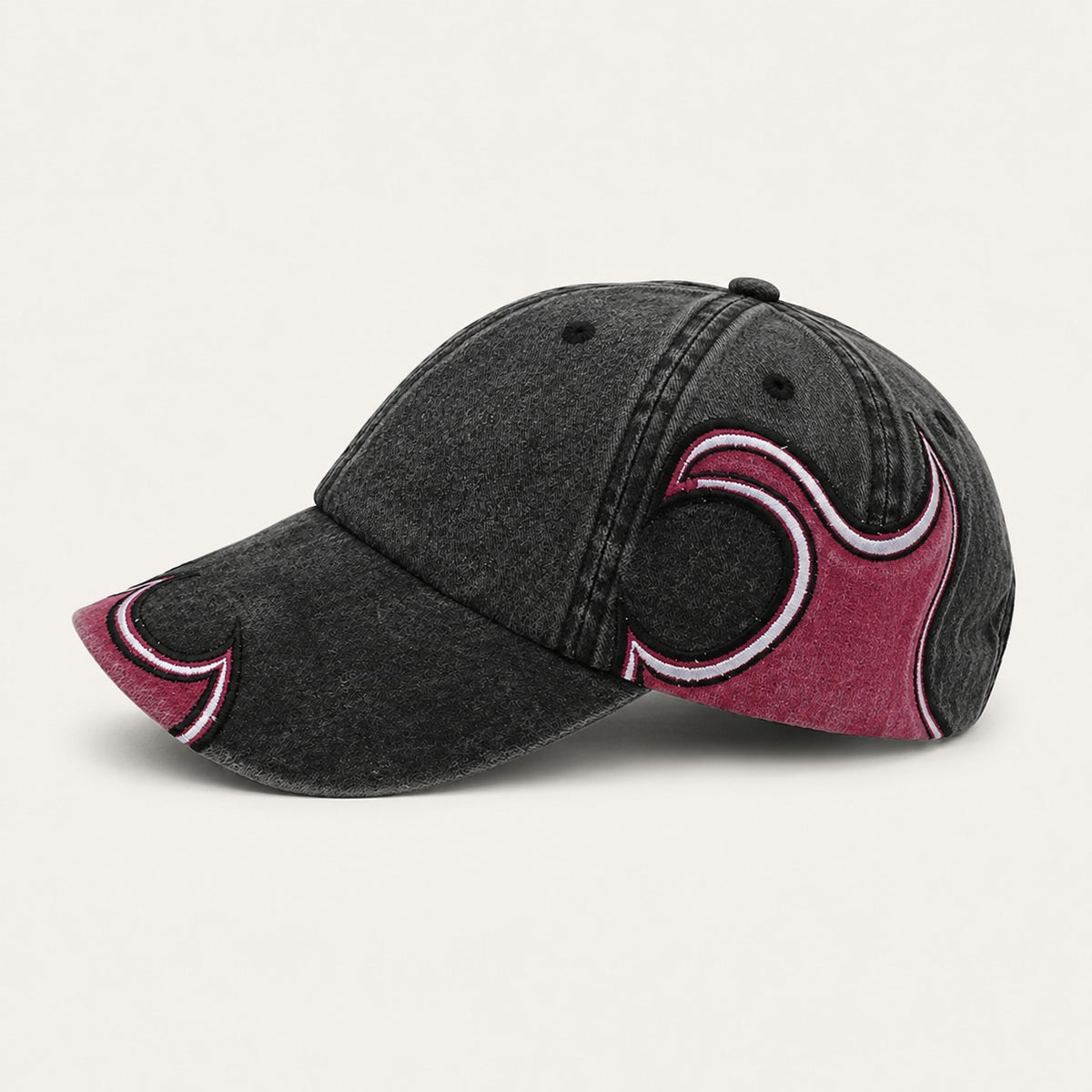 Afterburn Washed Flame Cap in Pink Black, side profile.