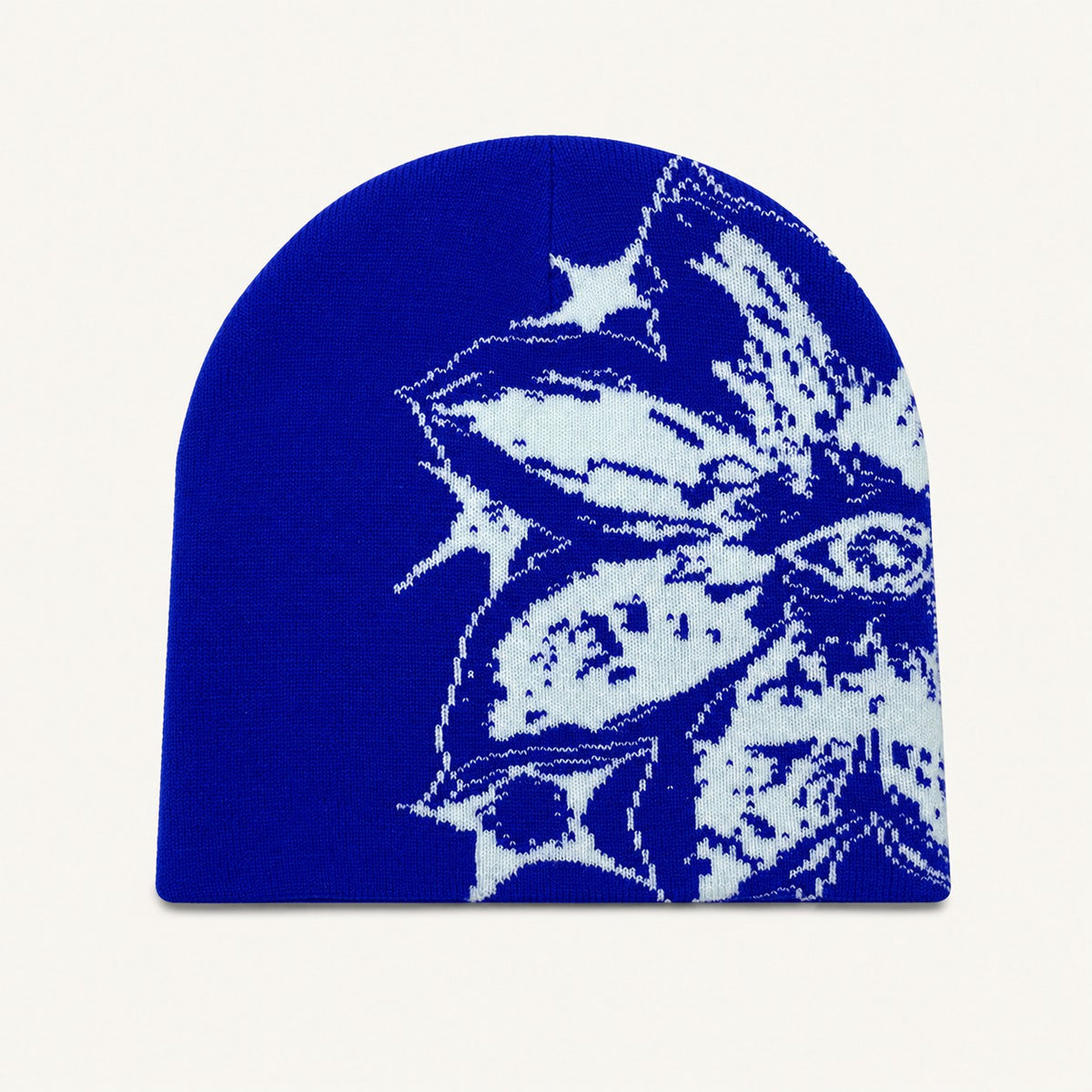The Rue Afterdark Bloom Beanie in Sky Blue And White, front three-quarter view.