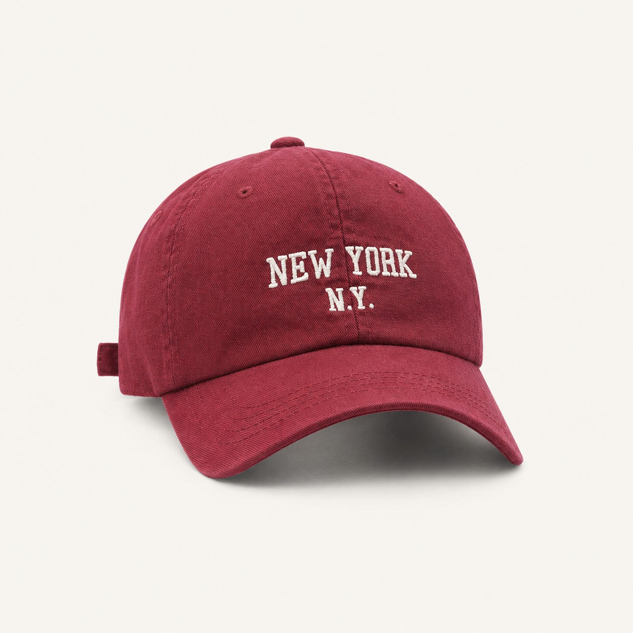 The Rue New York Cap in Cardinal Red, alternate view.