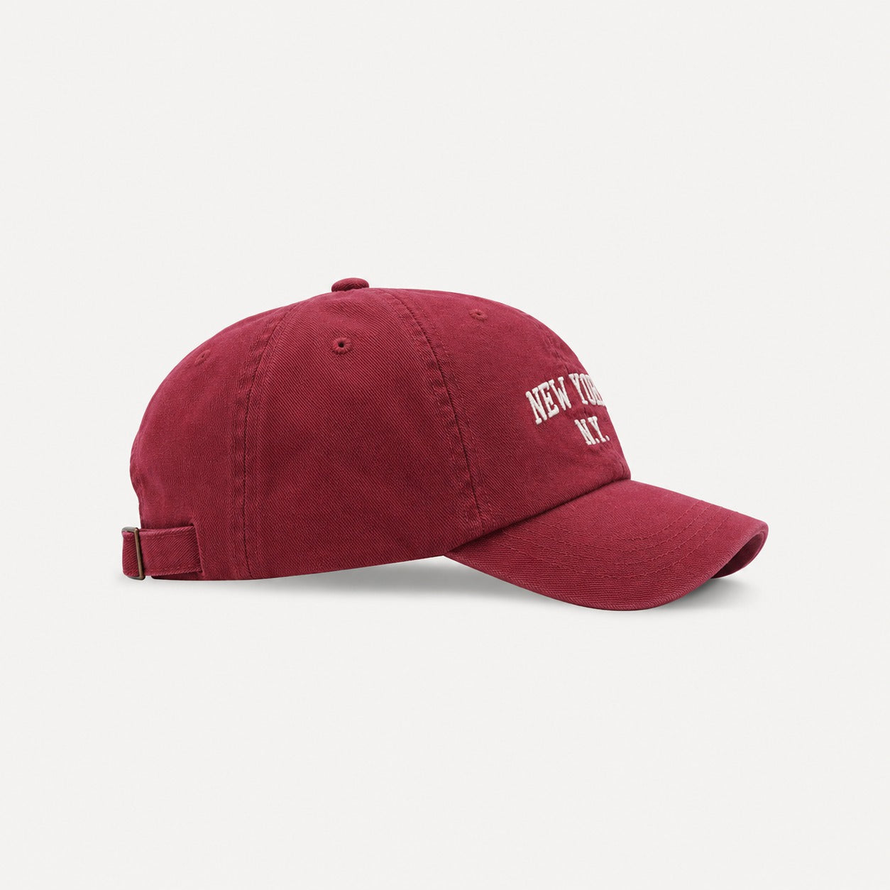 The Rue New York Cap in Cardinal Red, alternate view.