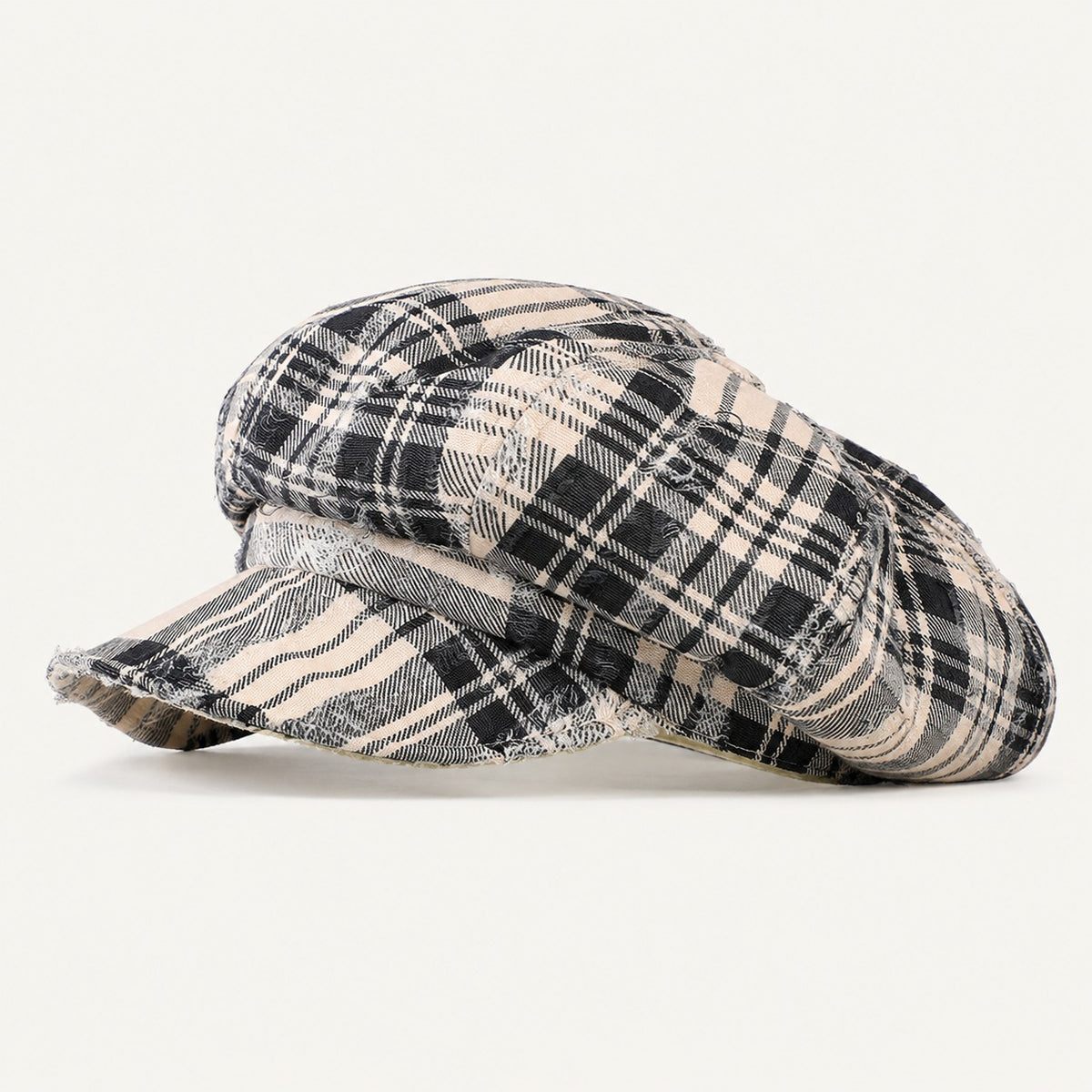 Rue Revival Plaid Newsboy Cap in Black Beige, alternate view.