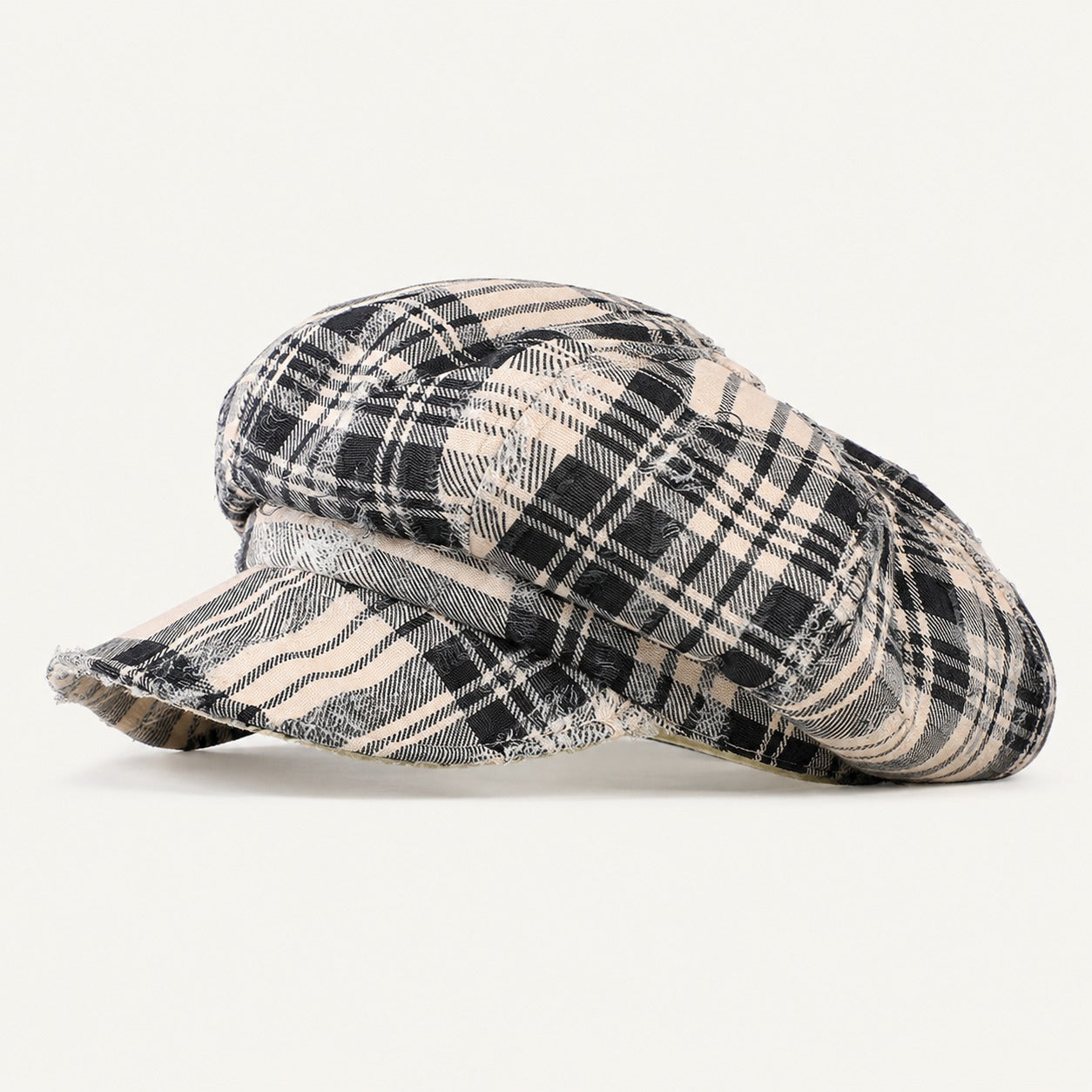 Rue Revival Plaid Newsboy Cap in Black Beige, alternate view.